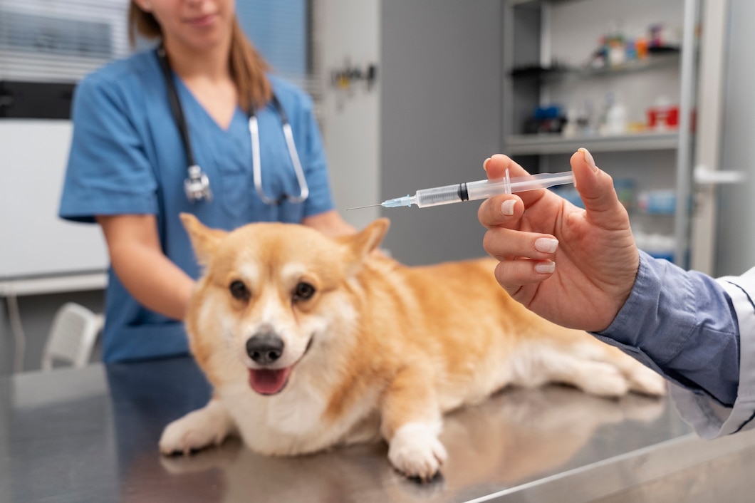 Veterinarian administering injection to livestock for disease prevention and health management